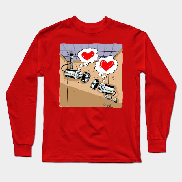 Happy Valentines CCTV cameras. A funny gift for Valentines. Long Sleeve T-Shirt by macccc8